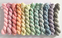 Load image into Gallery viewer, Pastel Rainbow hand dyed mini skeins. 12 x 20g sock or DK yarn.
