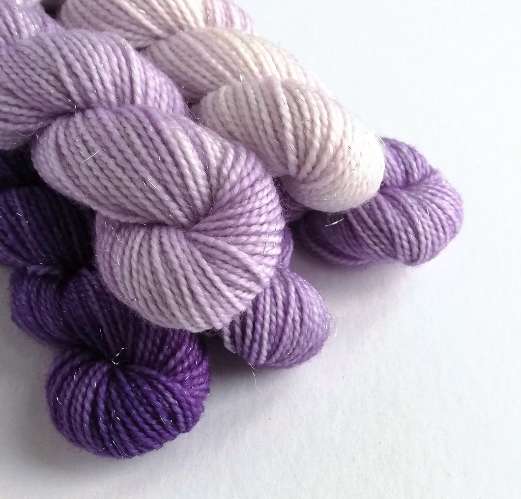 Purple gradient mini skeins. 5 x 20g.  Sock or sparkle sock. freeshipping - Felt Fusion