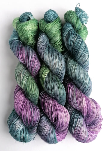 Teal, green and lilac, on bamboo/linen 4ply freeshipping - Felt Fusion